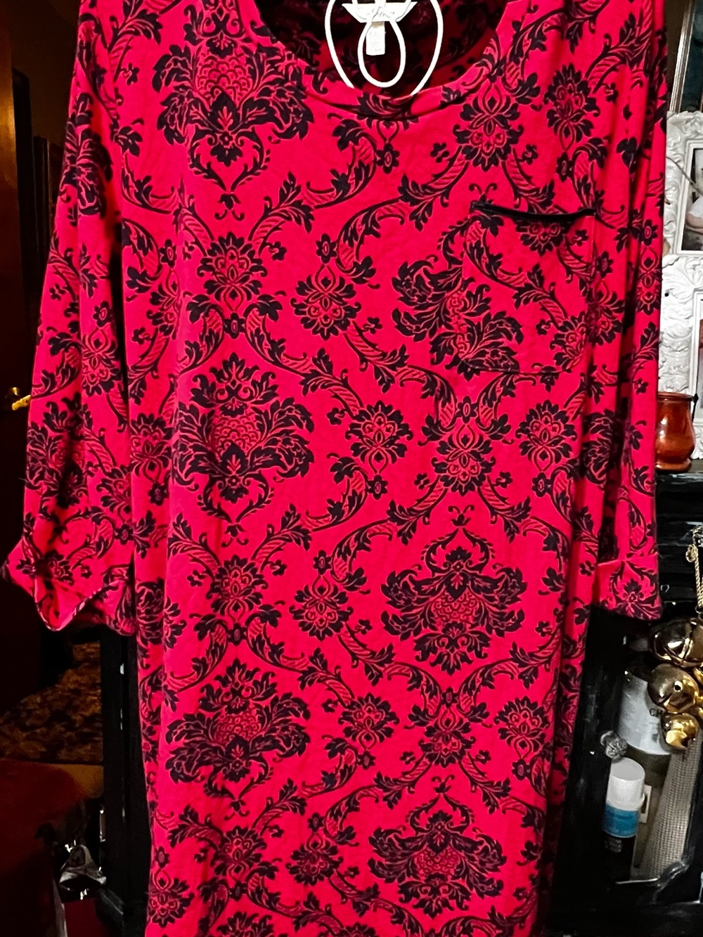 Soma Red Tunic with Black Damask Print